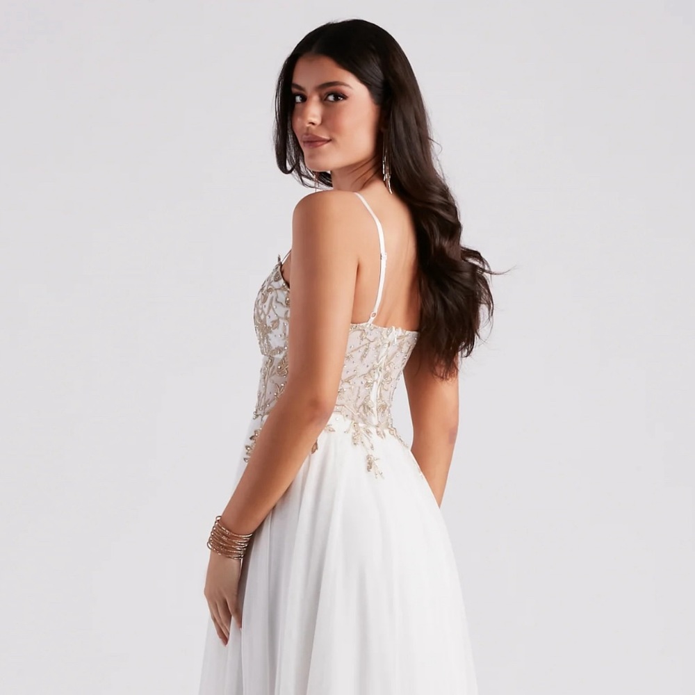 Rhinestone Embroidered Tulle Ball Gown